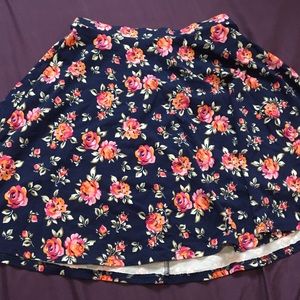 Navy Blue Orange and Pink Floral Skater Skirt